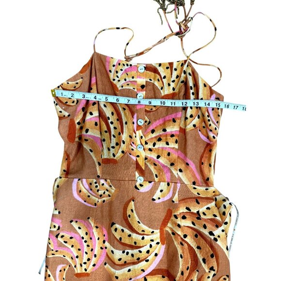 Farm Rio Caramel Raining Banana Midi Dress Linen Womens XL Orange Yellow NEW - Picture 7 of 8